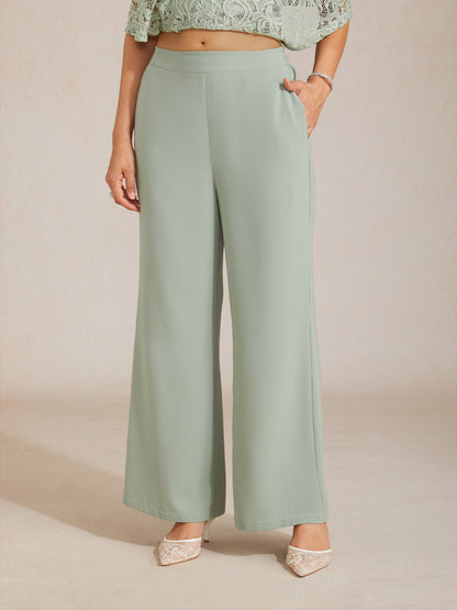 Mid-Rise Elastic Waist Wide-Leg Pants with Pockets