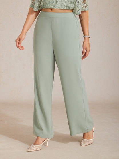 Mid-Rise Elastic Waist Wide-Leg Pants with Pockets