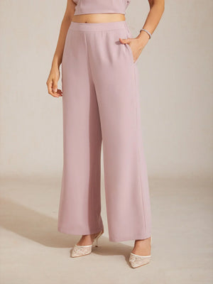 Mid-rise elastische taille wijde broek met zakken