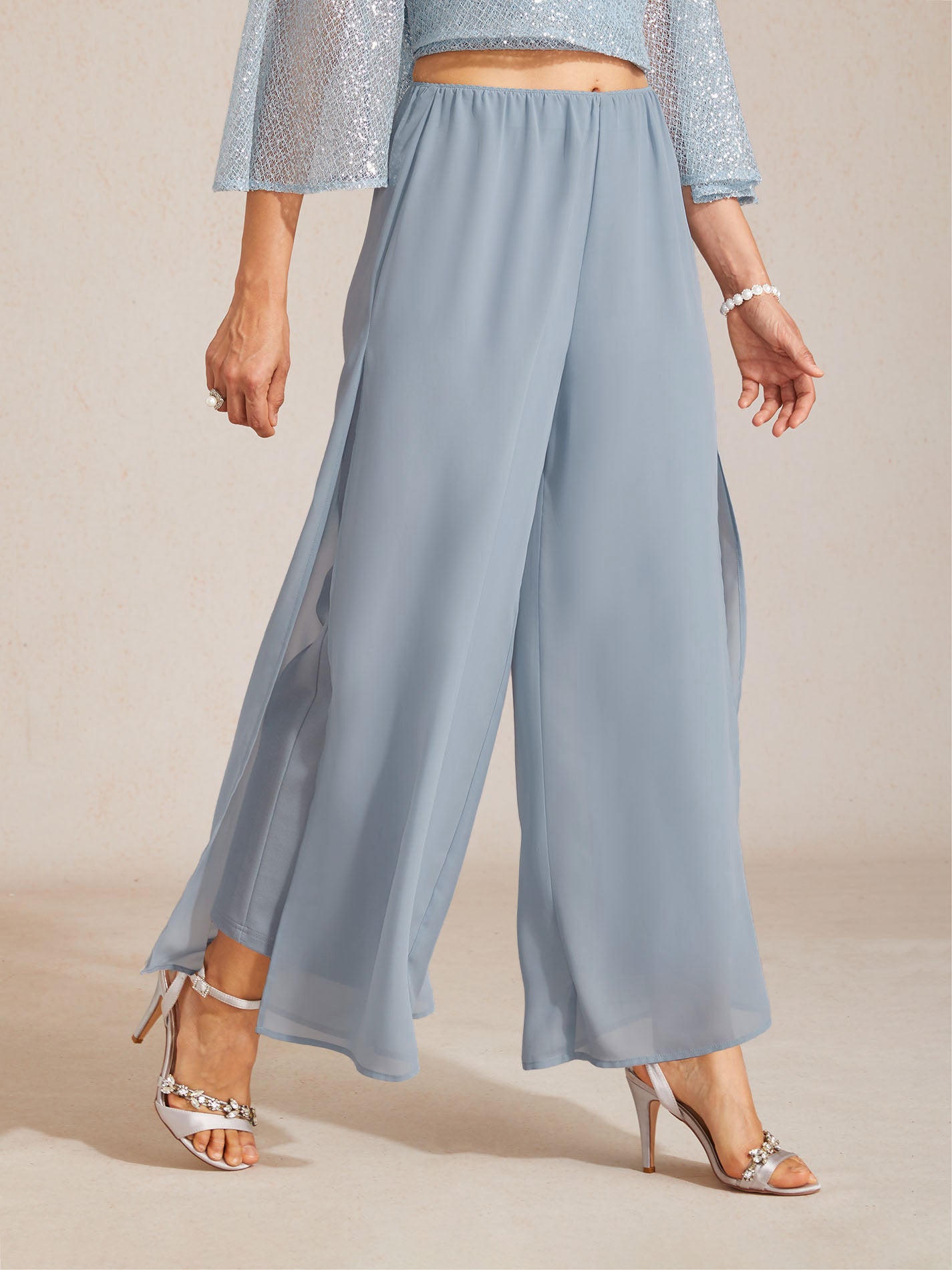 Bukse med rette ben og chiffon splittet benoverlegg