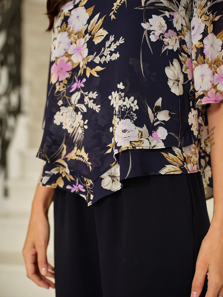 Floral Chiffon Top with Layered Hem