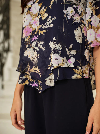 Floral Chiffon Top with Layered Hem