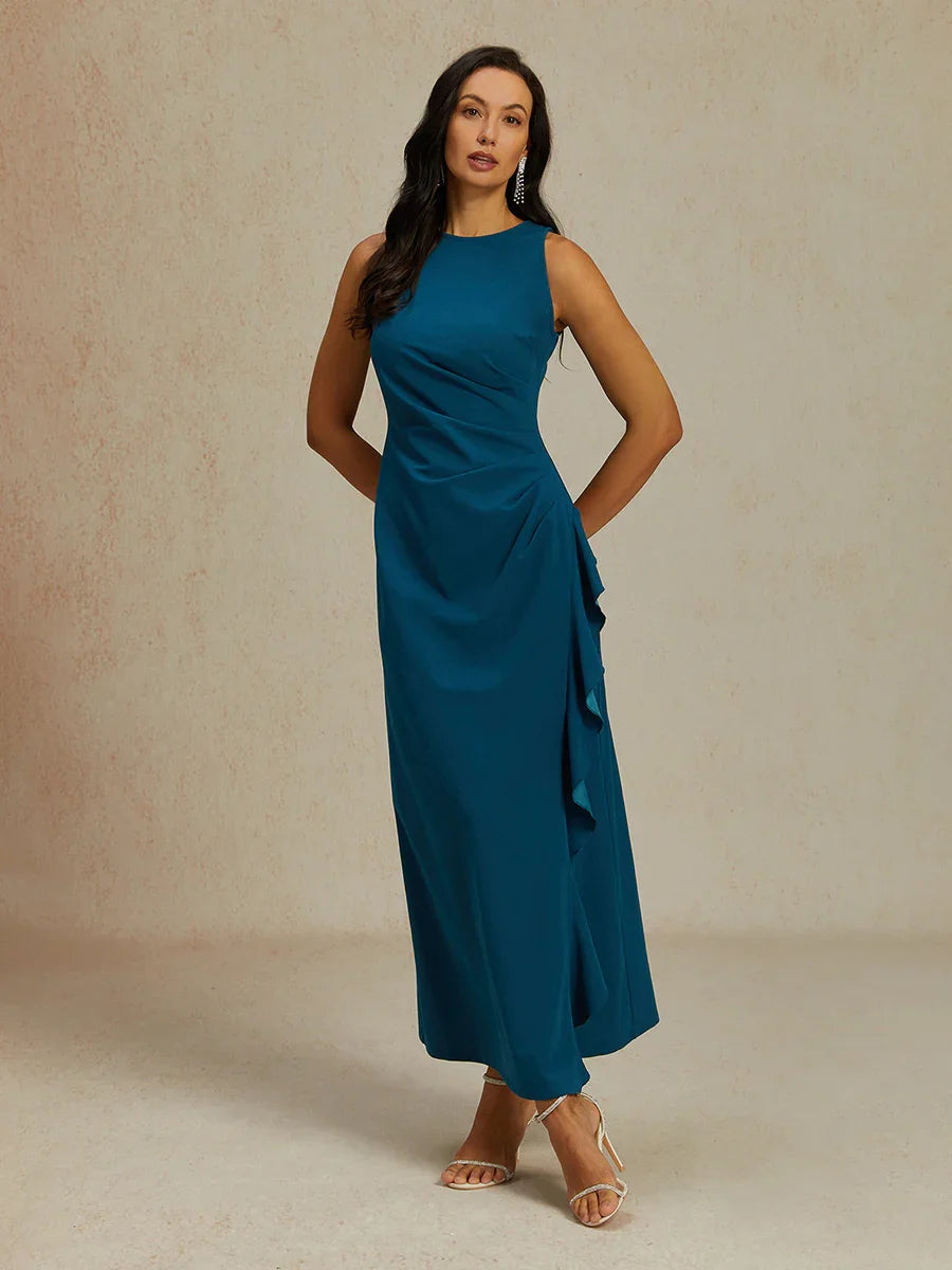 Stretch Formal Gown with Ruffle Detail