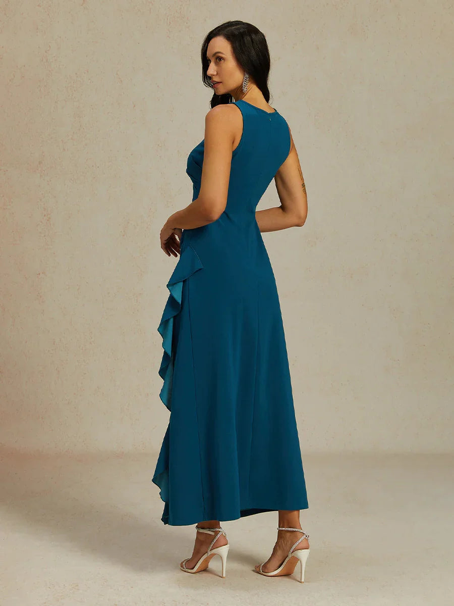 Stretch Formal Gown with Ruffle Detail