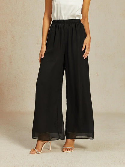Chiffonhose mit mittelhohem Bund und weitem Bein