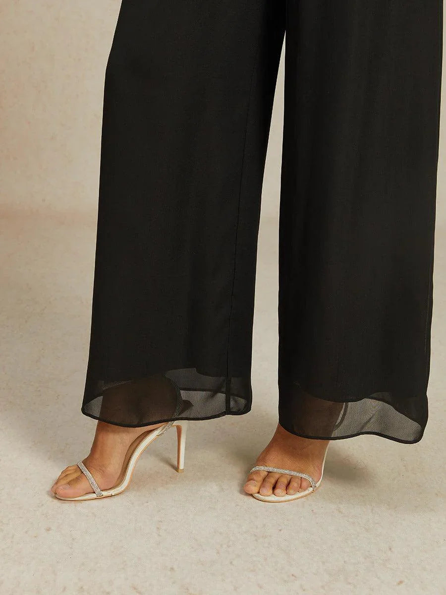 Chiffonhose mit mittelhohem Bund und weitem Bein