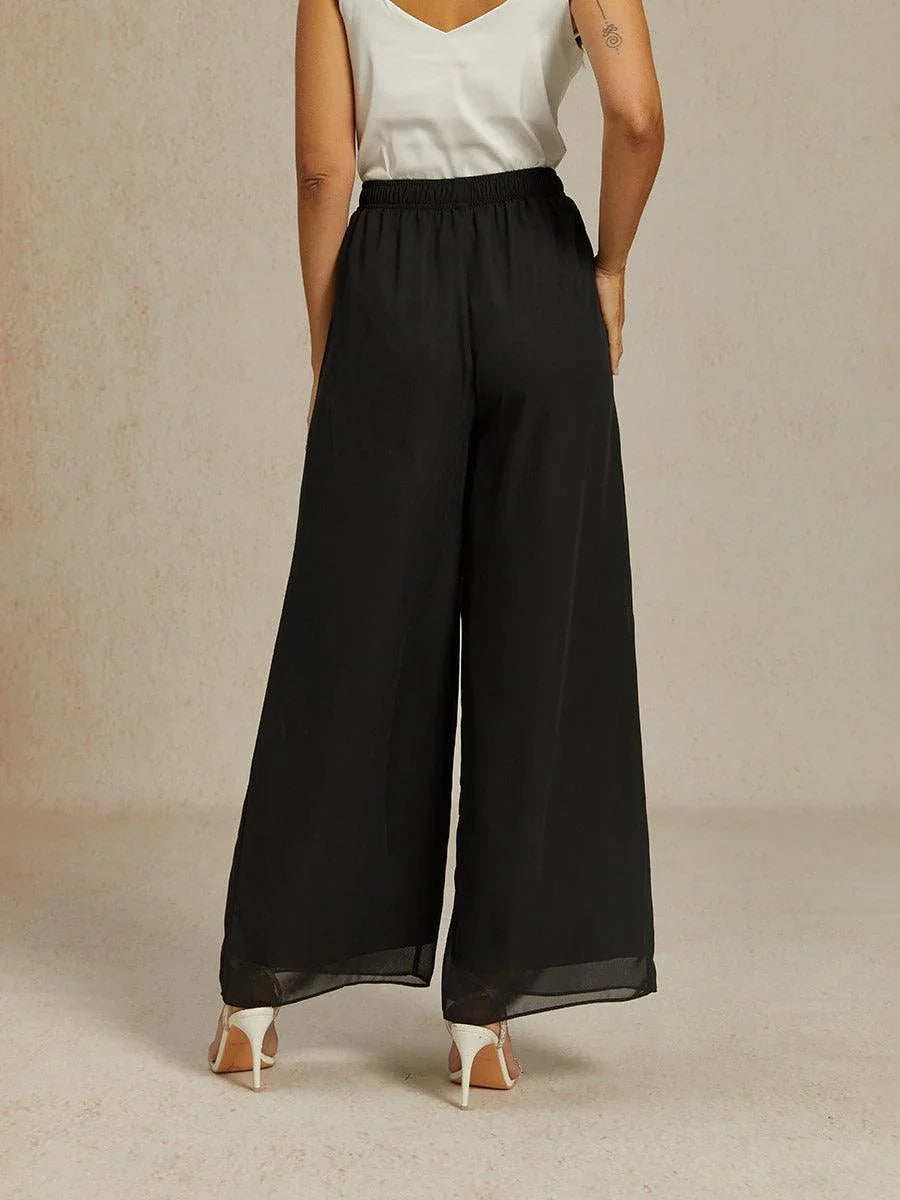 Chiffonhose mit mittelhohem Bund und weitem Bein