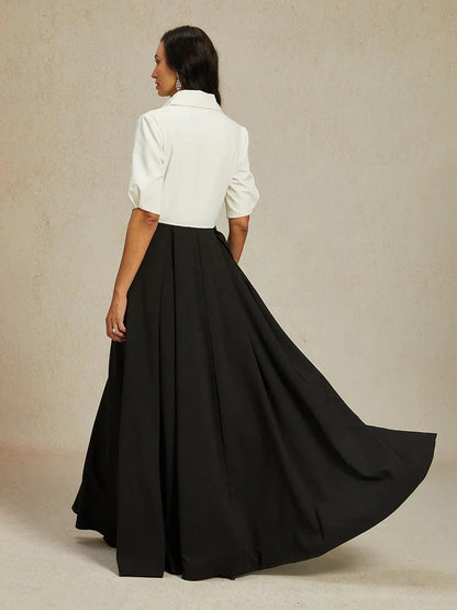 Schwarz-weißes Maxikleid mit Hemdkragen