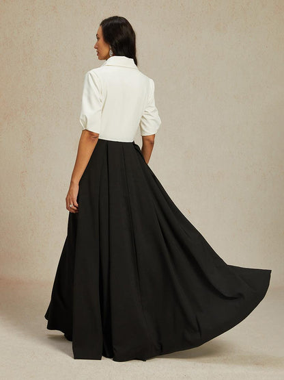 Black & White Maxi Dress with Shirt Collar