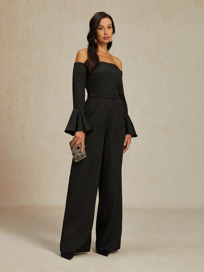 Off-Shoulder Ruffle Wide-Leg Jumpsuit