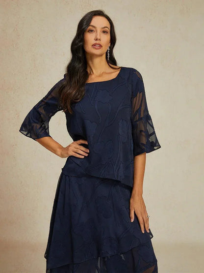 Dressy Chiffon Asymmetric Hem Tops And Skirts Suit