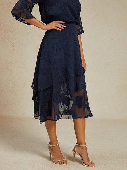 Blomstret chiffon midi-skjørt