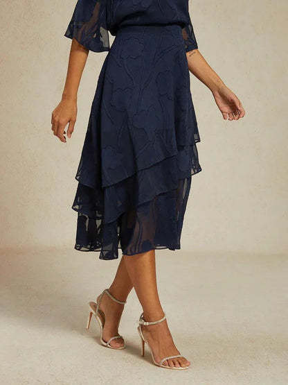 Blomstret chiffon midi-skjørt
