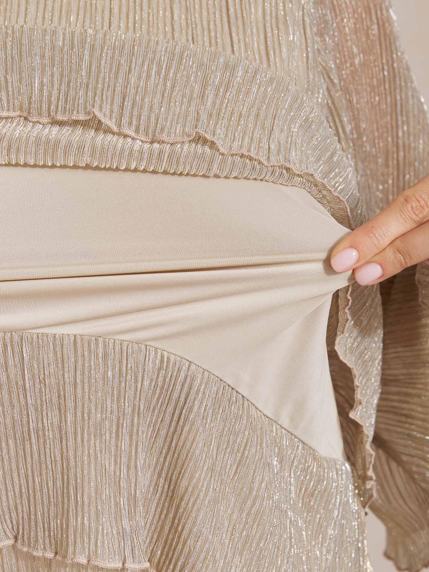 Metallic Pleated Chiffon Asymmetrical Layered Blouse