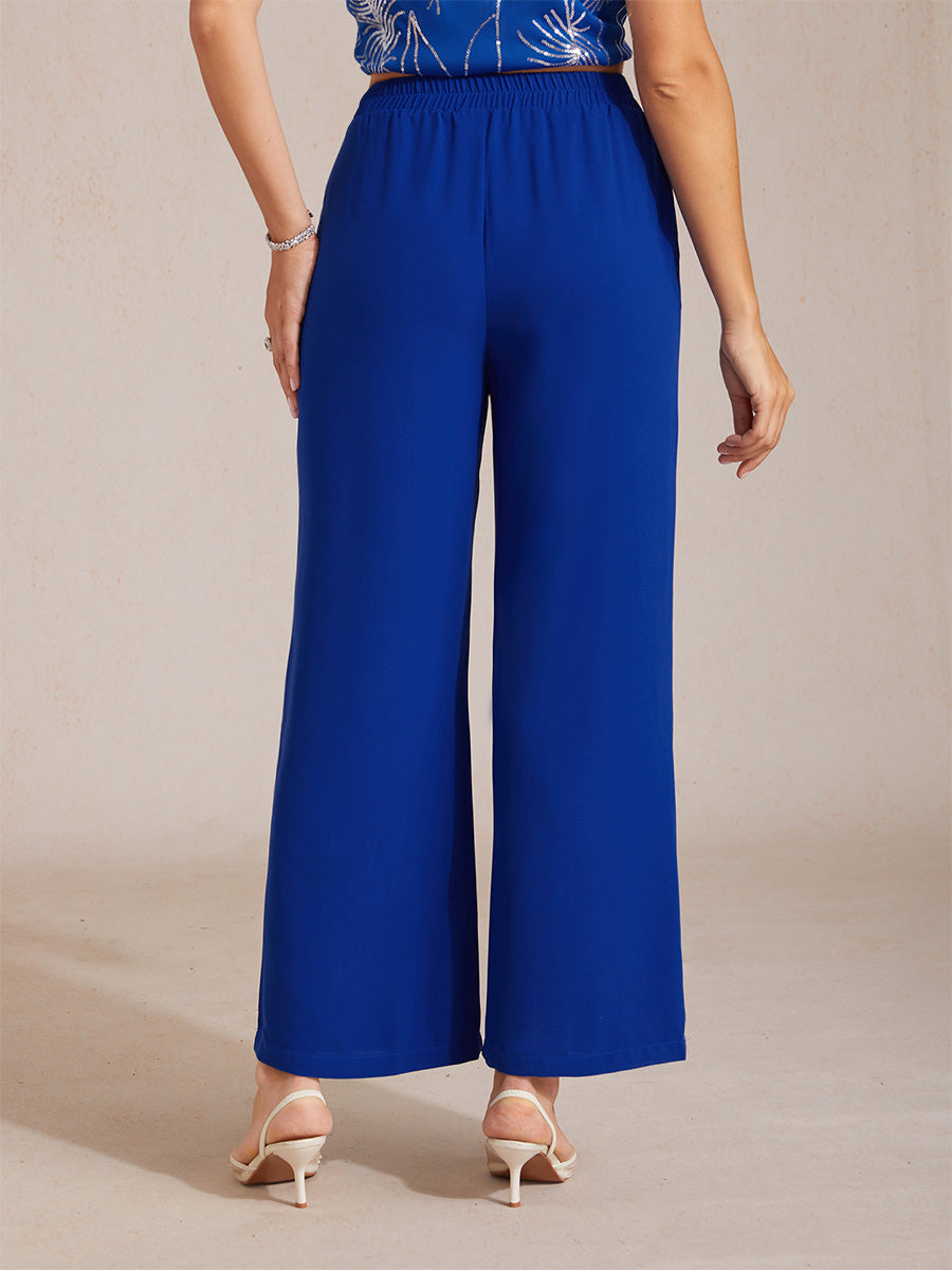 Mid-Rise Elastic Waist Wide-Leg Pants with Pockets