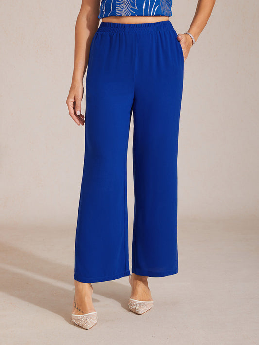 Mid-Rise Elastic Waist Wide-Leg Pants with Pockets
