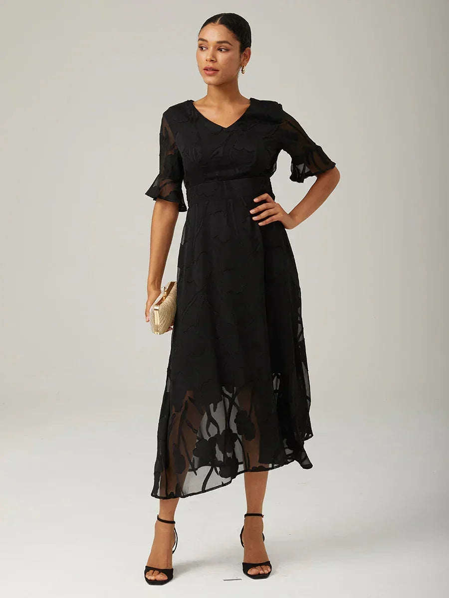 Ruffle Flutter Lace Maxi Dress