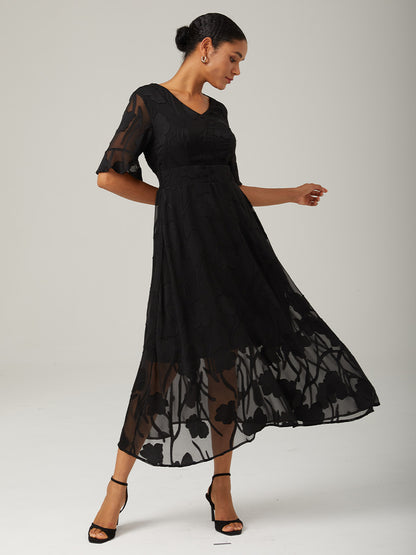 Ruffle Flutter Lace Maxi Dress