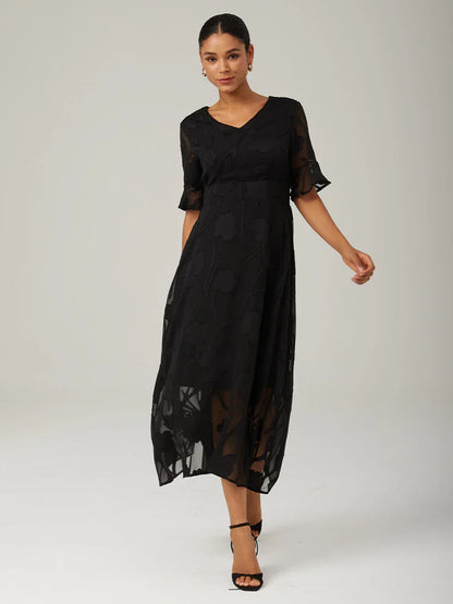 Ruffle Flutter Lace Maxi Dress