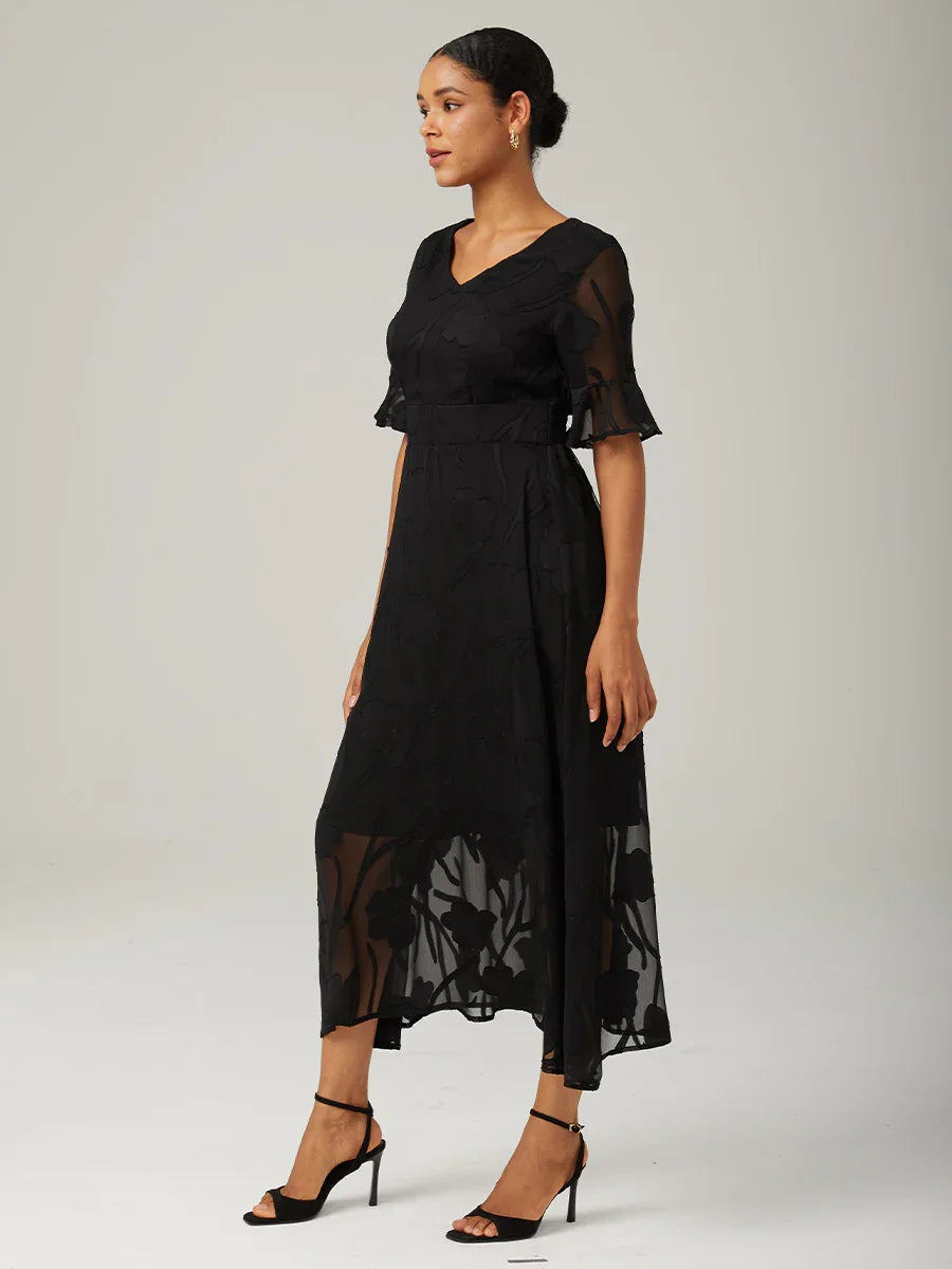 Ruffle Flutter Lace Maxi Dress