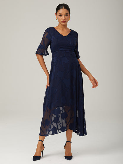 Ruffle Flutter Lace Maxi Dress