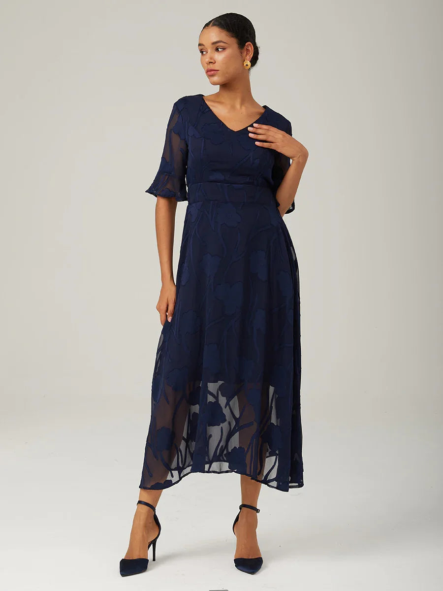 Ruffle Flutter Lace Maxi Dress