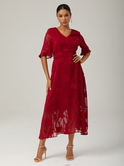 Ruffle Flutter Lace Maxi Dress