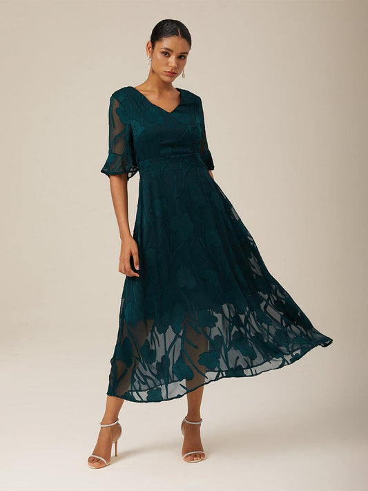 Ruffle Flutter Lace Maxi Dress