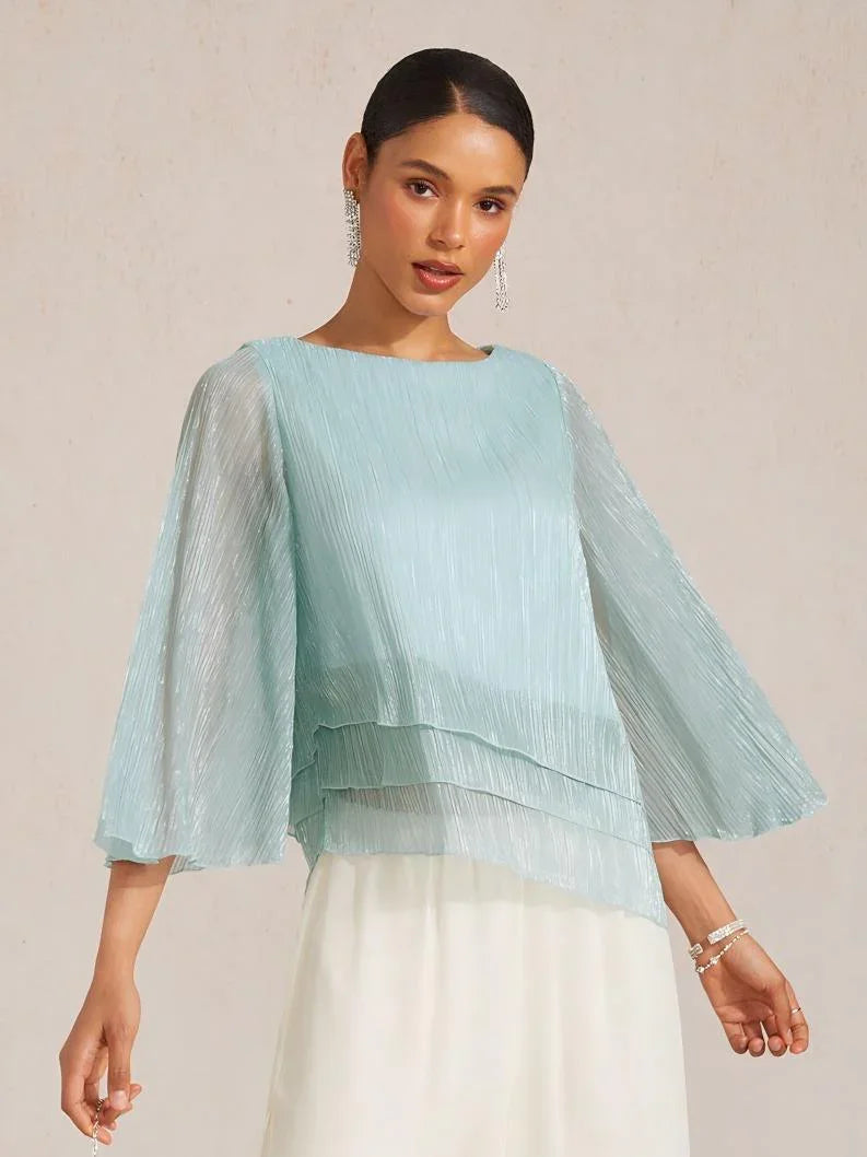 Metallic Pleated Chiffon Asymmetrical Layered Blouse