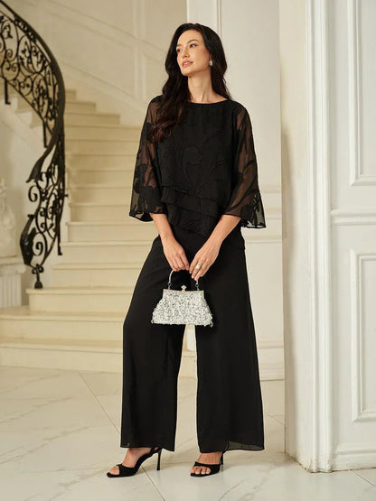 Chiffonbluse med blomster og lag