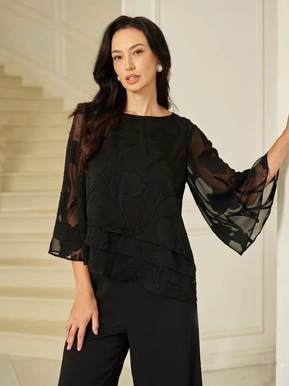 Chiffonbluse med blomster og lag