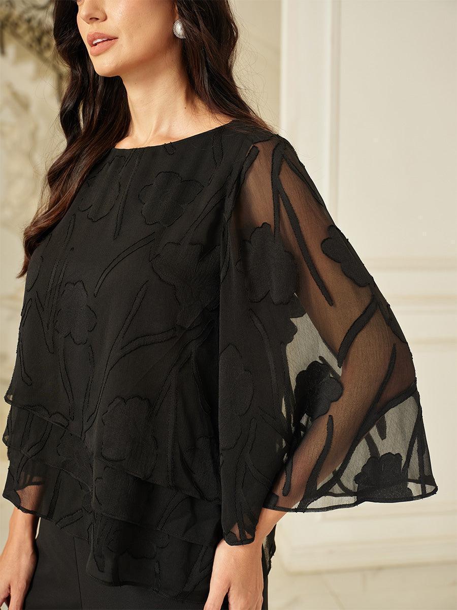 Chiffonbluse med blomster og lag