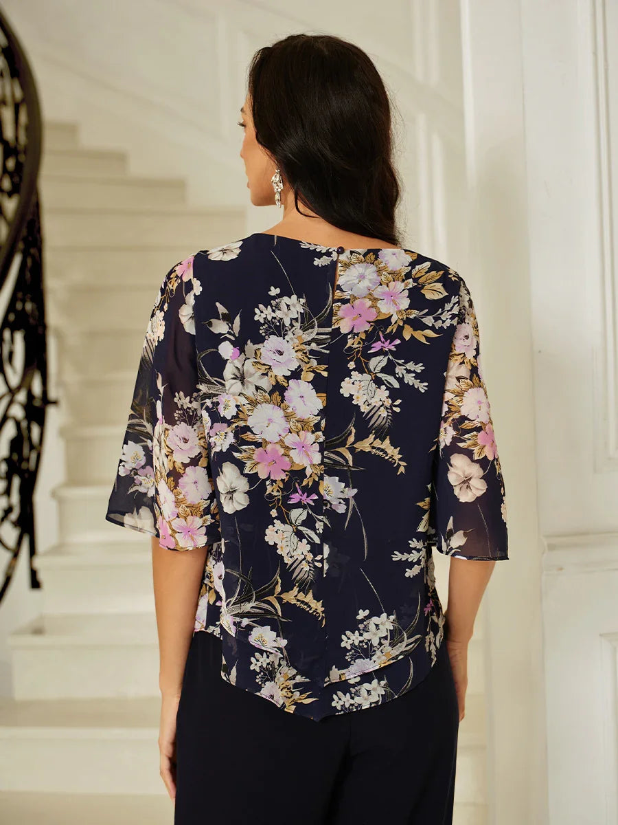 Floral Chiffon Top with Layered Hem