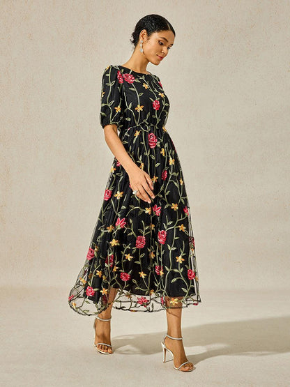 Floral Embroidered Lace Maxi Dress