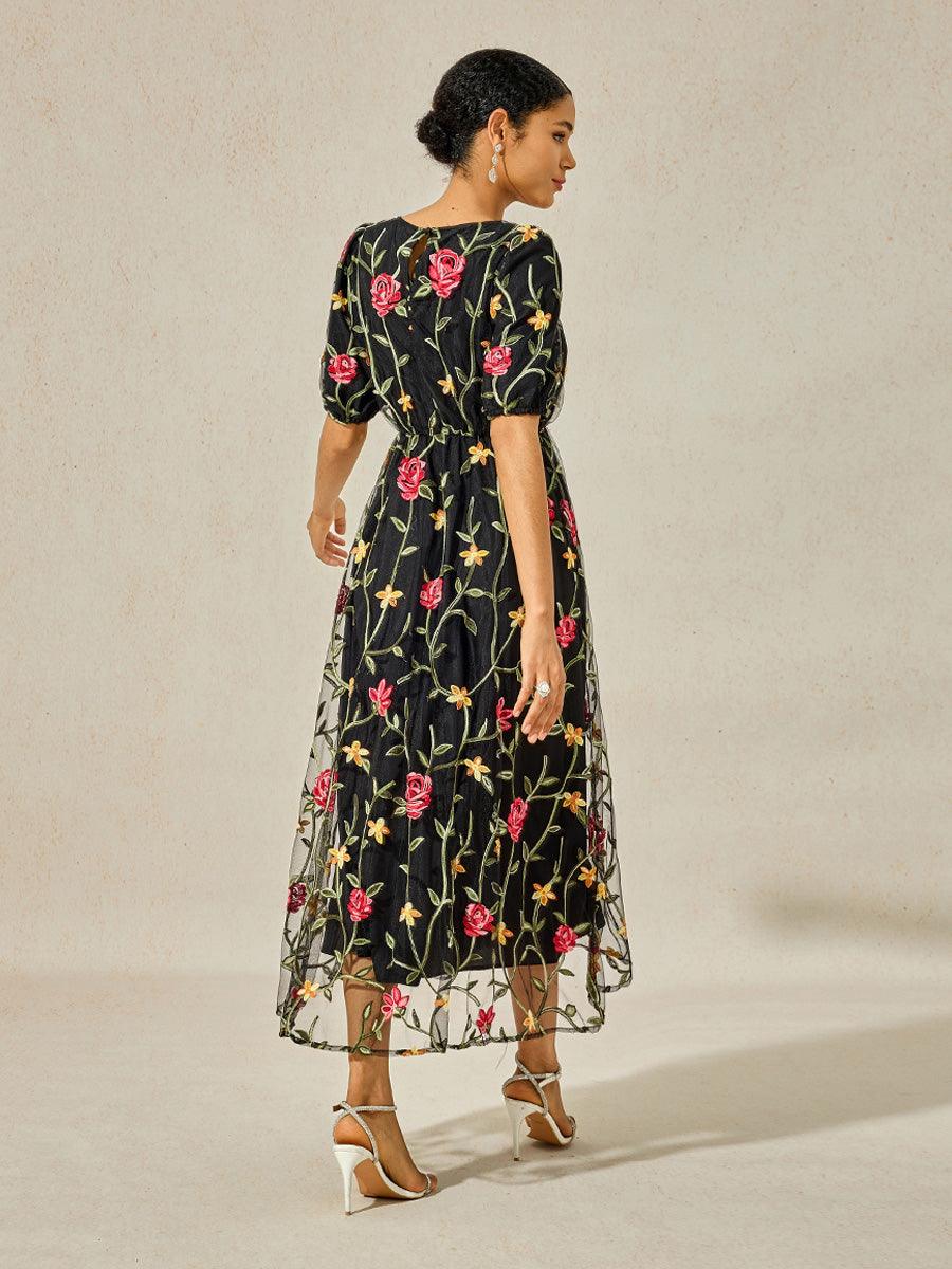 Floral Embroidered Lace Maxi Dress