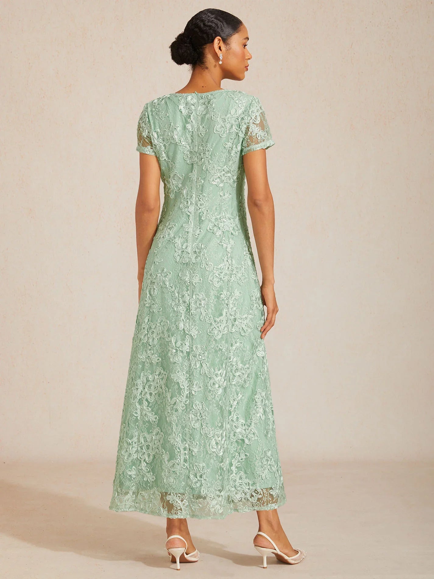 Rosette Lace A-Line Gown with Sequin Embellishment msglamor Rosette Lace A-Line Gown with Sequin Embellishment msglamor
