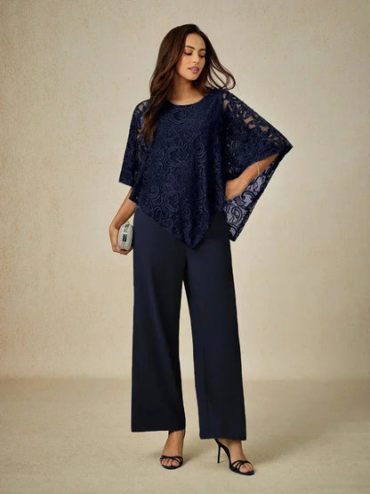 Top elegante de encaje con mangas murciélago