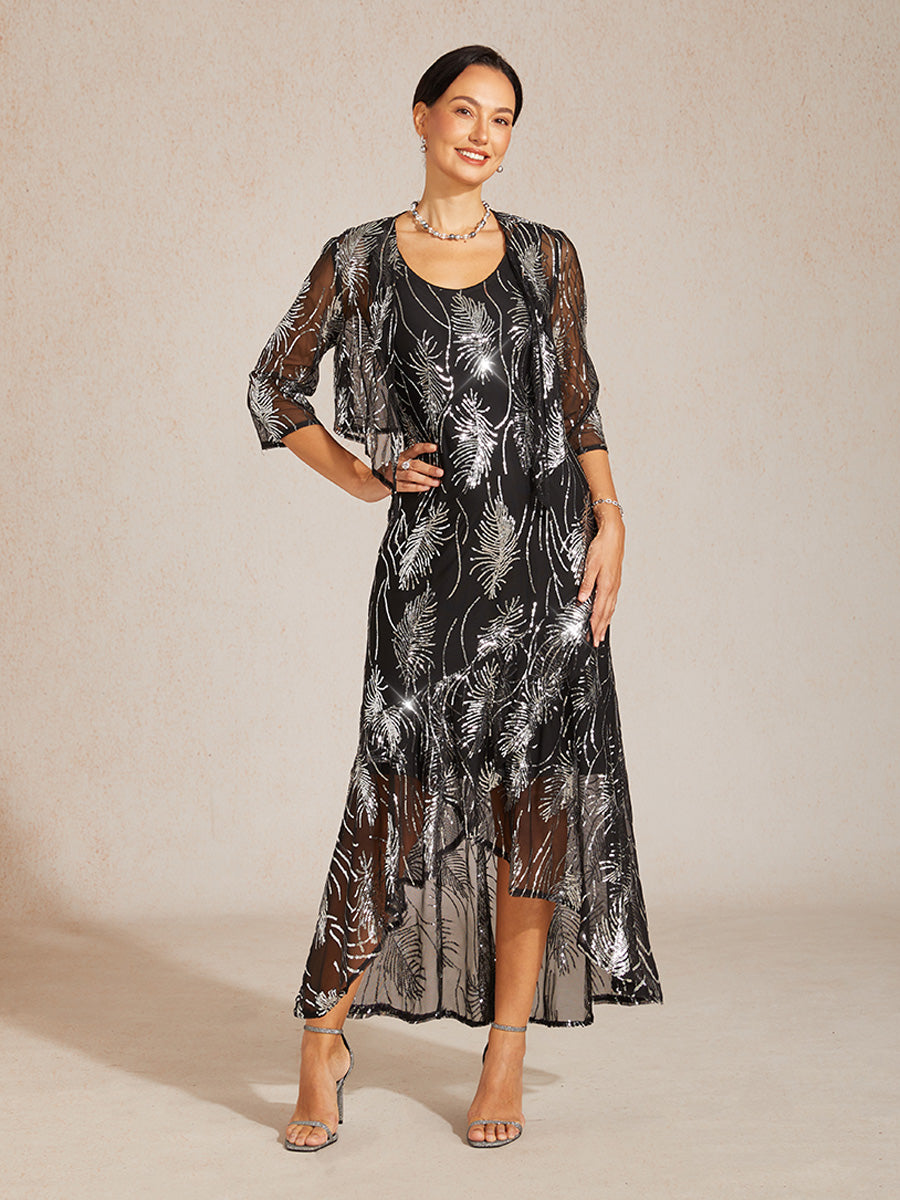 Mesh Sequin Short Shrug with 3/4 Sleeves