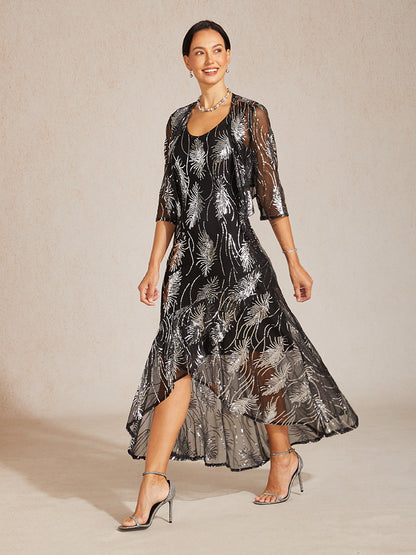 Mesh Sequin Short Shrug with 3/4 Sleeves