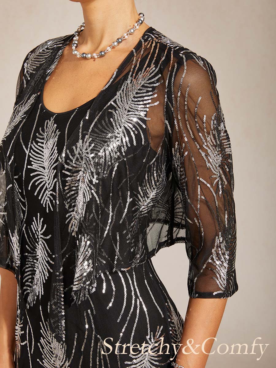 Mesh Sequin Short Shrug with 3/4 Sleeves