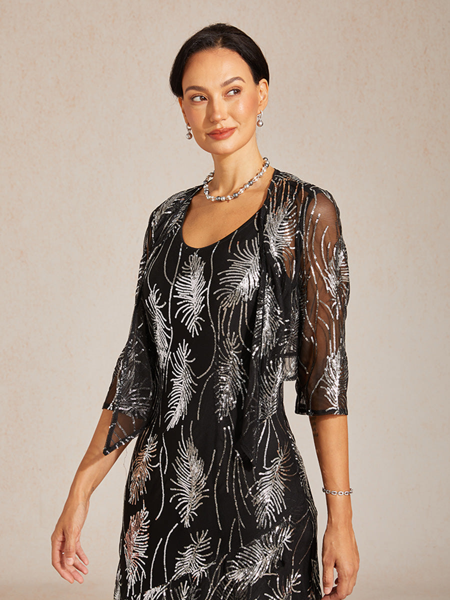 Mesh Sequin Short Shrug with 3/4 Sleeves