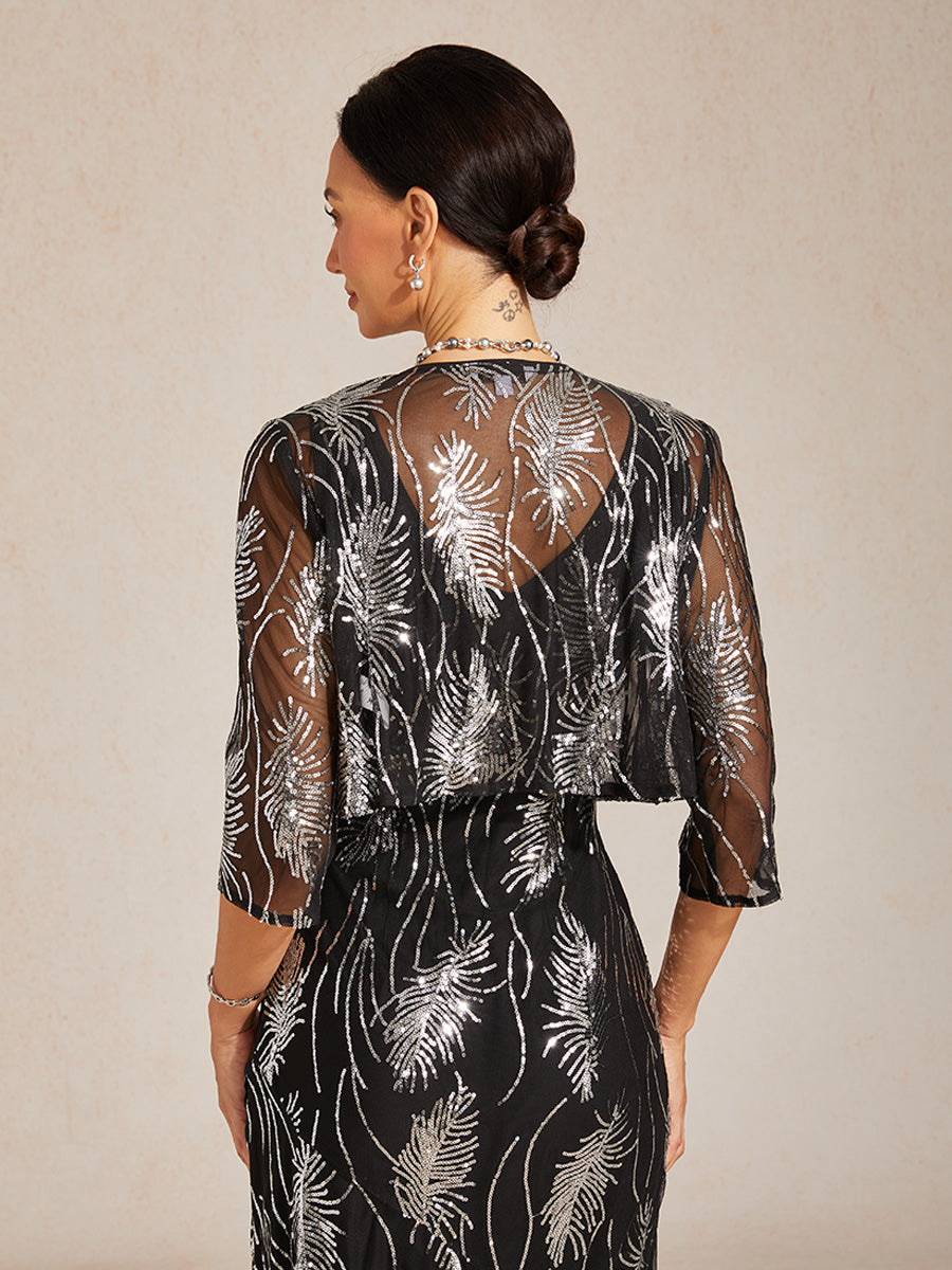 Mesh Sequin Short Shrug with 3/4 Sleeves