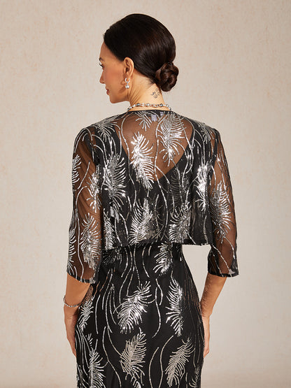 Mesh Sequin Short Shrug with 3/4 Sleeves
