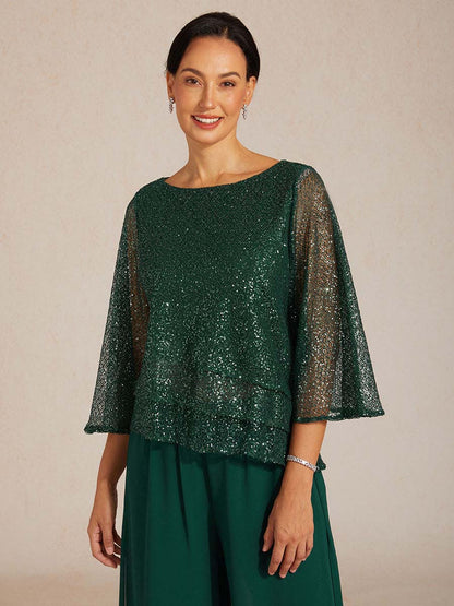 Bell Sleeves Mesh Sequin Layered Top