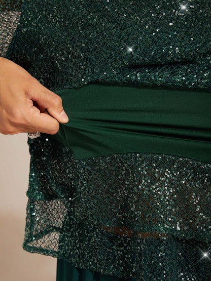 Haut Superposé en Mesh à Manches Cloche et Sequins