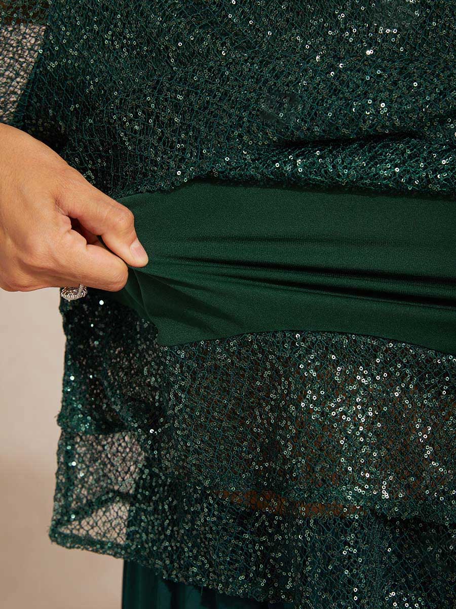 Haut Superposé en Mesh à Manches Cloche et Sequins