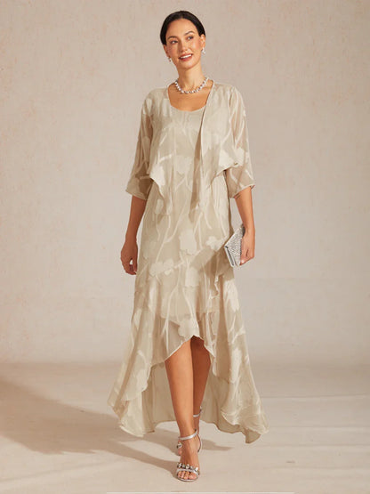 Boléro en Chiffon Transparent à Motif Floral, Manches 3/4