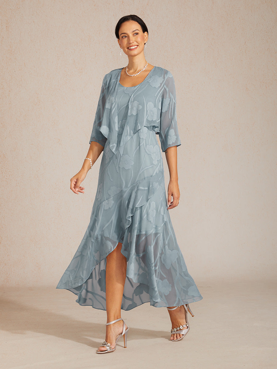 Robe De Soirée Sans Manches En Chiffon À Motif Floral Avec Ourlet Asymétrique