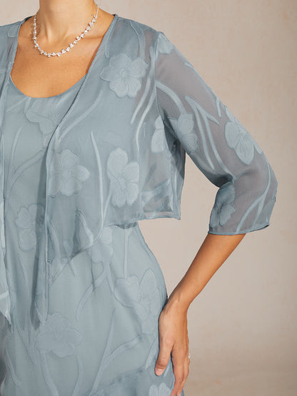 Floraler, transparenter Chiffon-Schulterjäckchen mit 3/4-Ärmeln