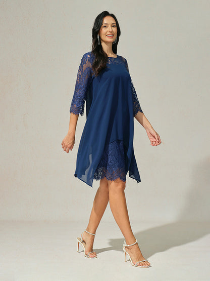 Lace Trim Chiffon Dress
